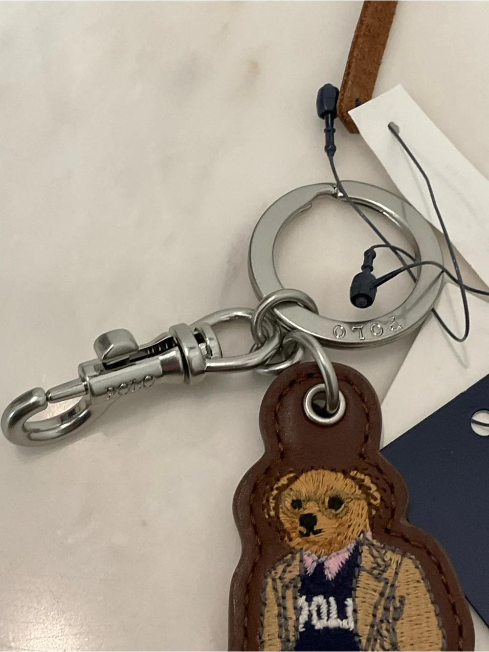 NEW Polo Ralph Lauren COLLEGIATE BEAR - LEATHER Key Ring Keychain - BROWN